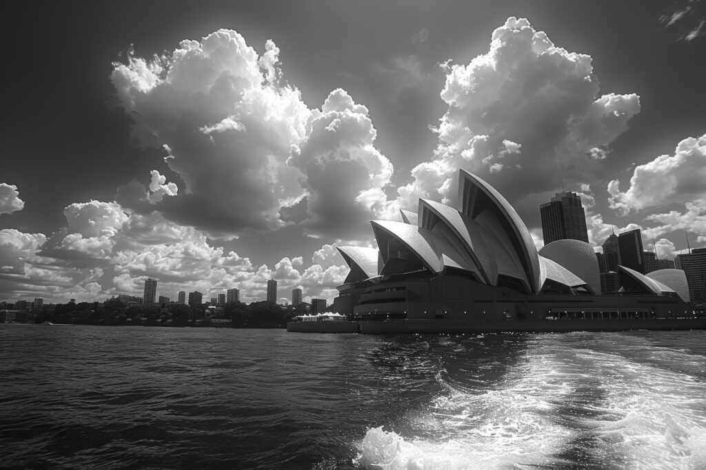 monochrome view sydney opera house world heritage day